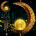 Miniatyrbild 1 av 8: Måne Vindspel - LED Crackle Glaskula, Ihålig Måne Design i Metall, Utomhusdekor för Trädgård, Uteplats, Gård - Melodisk Vindklocka, Nig moon