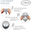 Miniatyrbilde 3 av 7: 130PCS metalliske sølvballonger i forskjellige størrelser 18\" 12\" 10\" 5\" ballongbue sett perfekt for bursdagsfest, konfirmasjon, babyshower, bryllup, Metallic Silver