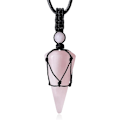 Miniatyrbillede 1 af 7: Helende krystalsten spids halskæde justerbar sort reb naturlige ædelsten vedhæng halskæder smykker til mænd kvinder Pink Rose Quartz