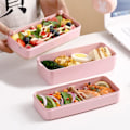 Pikkukuva 5 / 6: 3-osastoinen pinottava Bento-lounasrasia - vehnäolki, tiivis, 900 ml - BPA-vapaa, mikroaaltouunin ja astianpesukoneen kestävä aterian valmistukseen pink