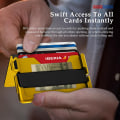 Miniatyrbild 4 av 6: Taktisk minimalistisk plånbok för män, smal RFID-blockerande metallkortfodral, framficka Menu2019s läder Dapper Bifold-plånbok med pennsklämma Carbon Fiber Yellow
