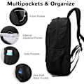 Miniatyrbillede 4 af 8: Foldbar, pakkebar vandrerygsæk - Våd - Tør adskillelseslomme, Multi - Formål Gym & Udendørs Daypack til mænd og kvinder Ideel til Adv Black 29*16*45