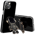 Miniatyrbilde 2 av 6: 6D Elektroplet Astronaut Skjult Stativ Etui til iPhone Kvinner Astronaut Folding Stativ iPhone Etui med Kamera Beskytter Myk TPU Støtsikker Bumper Black iPhone 15 Pro Max