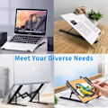 Miniatyrbillede 6 af 6: Ergonomisk Justerbar Laptop Stand for Bedre Holdning & Køling, Foldbar & Bærbar, Passer til de fleste 10-15,6 Tommer Laptops og Tablets, Per Black
