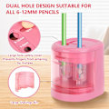Miniatyrbilde 2 av 7: Automatisk elektrisk blyantspisser med dobbel hull design for standard- og fargeblyanter, perfekt for skole, kontor og hjemmebruk, rosa
