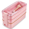 Pikkukuva 1 / 6: 3-osastoinen pinottava Bento-lounasrasia - vehnäolki, tiivis, 900 ml - BPA-vapaa, mikroaaltouunin ja astianpesukoneen kestävä aterian valmistukseen pink