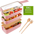 Pikkukuva 2 / 6: 3-osastoinen pinottava Bento-lounasrasia - vehnäolki, tiivis, 900 ml - BPA-vapaa, mikroaaltouunin ja astianpesukoneen kestävä aterian valmistukseen pink