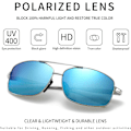 Miniatyrbillede 2 af 6: Ultra lette rektangulære polariserede solbriller UV400 beskyttelse Silver Frame Blue