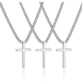Miniatyrbillede 1 af 5: Kors kæde til mænd og kvinder guld sølv sort rustfrit stål sølv kors vedhæng halskæde enkle søde halskæder til mænd og kvinder guld smykke 3Pcs Silver 2.1X1.2in
