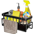 Miniatyrbillede 1 af 5: Vask Organizer, Køkkenvask Organizer med Drypbakke i Rustfrit Stål, Vaskehylde til Svamp, Opvaskemiddel, Viskestykke, Børste, Sort{HH}