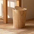 Miniatyrbilde 3 av 5: Søppelbøtte i tre med svinglokk, rund søppelbøtte, kjøkkensøppelbøtte for hotell, søppelbøtte i tre
