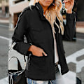 Miniatyrbillede 3 af 3: Dame Militærjakke med Trykknapper Streetwear Efterårskåbe Lang Sl Sort-KL Black XL