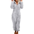 Miniatyrbild 1 av 5: Dam S Dragkedja Fluffig Fleece Pyjamas Mjuk Och Mysig Casual Varm grey 4XL