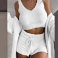 Miniatyrbild 1 av 5: 3 stycken mjuk textur och ventilerande nattkläder set för White XL