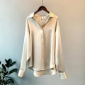 Miniatyrbild 5 av 5: Kvinnor Button-up skjorta Arbetar Lapel Blus Kläder Kläder Champagne Apricot M