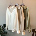 Miniatyrbild 3 av 5: Kvinnor Button-up skjorta Arbetar Lapel Blus Kläder Kläder Champagne Apricot S