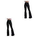 Miniatyrbild 2 av 5: 1/2/3 kvinnor vid ben jeans med hög midja byxor Höftlyftande Stretch Black XL 2PCS