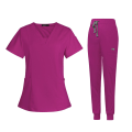 Miniatyrbild 2 av 5: 1/2 kvinnlig Scrub Set Nurse v-ringning Maskintvättbar kort Rose Red M 1Set