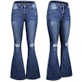 Miniatyrbild 1 av 3: Bootcut Stretch Denim Jeans för kvinnor - Mid Waist Flared Byxor, Mellanblå, 2XL