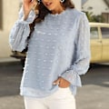 Miniatyrbilde 5 av 5: Chiffonbluse med Rufflet Hals, Lang Ermet Pullover Topp - Himmelblå XL