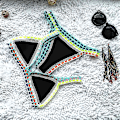 Miniatyrbillede 1 af 5: Boho Style Hæklet Neopren Bikini Sæt - Sort, Størrelse M