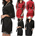 Miniatyrbillede 3 af 4: Hvid Satin Brud Brudepige Robe XL - Elegant Kimono Morgenkåbe