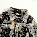 Miniatyrbillede 2 af 5: Flannel Plaid Skjortejakke til drenge og piger | Langærmet reversknappet jakke | Efterårs- og vintertøj | 8-9 år | D-Kaffebrun