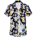 Miniatyrbillede 1 af 3: Hawaiiansk Aloha Sommer Mænds Casual Knapløs Skjorte - Blå 3XL
