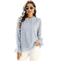 Miniatyrbilde 1 av 5: Chiffonbluse med Rufflet Hals, Lang Ermet Pullover Topp - Himmelblå XL