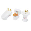 Pikkukuva 2 / 8: 1/24 Nuken talo Miniatyyri kylpyhuonesetti Simuloitu Keramiikka kylpyamme WC-pönttö Pesualtaan sarjaRose