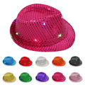 Jazzhatt Vuxen Lysande Paljett LED Bärbar Glänsande Hatt (1-pack) Silver