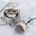 Miniatyrbillede 4 af 8: Barberkost i rustfrit stål Skægbørstestand Stativ Sæbeholder Barberværktøjssæt38092