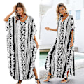 Miniatyrbillede 3 af 5: Etnisk Slangehud Stribet Kaftan Badetøj Cover Up - Dame Strand Maxi Robe Kjole
