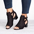 Miniatyrbild 1 av 3: Svarta peep toe-sandaler med blockklack för kvinnor, EU-storlek 37