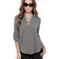 Miniatyrbilde 1 av 4: V-hals Chiffon Bluse Topp for Kvinner i Grå - Størrelse 2XL