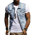 Miniatyrbilde 1 av 4: Herre Lys Blå Ermeløs Denim Vest - Smal Passform Avslappet Lapel Jean Vest 2XL
