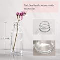 Miniatyrbild 4 av 5: Små genomskinliga glasflaskor med lock (60 ml) - Set med 12 med 3 trattar i rostfritt stål