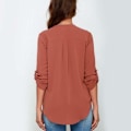 Miniatyrbilde 2 av 4: V-hals Chiffon Bluse Kvinners Skjorte Ensfarget Murstenrød 3XL
