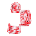 Miniatyrbilde 5 av 8: 3 stk Dukkehussofa Sett Furutrekk Dobbelsofa 2 Enkelsofa Lys Farge Stripe Miniatyr Sofa for 1:12 Dukkehjem Rød