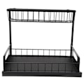 Miniatyrbilde 2 av 8: L-formet under vask Organizer 2-etasjers bæreevne 50lbs Multi Bruk Skyv ut skap Organizer for kjøkken Bad Svart