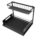 Miniatyrbilde 6 av 8: L-formet under vask Organizer 2-etasjers bæreevne 50lbs Multi Bruk Skyv ut skap Organizer for kjøkken Bad Svart