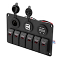 Pikkukuva 3 / 8: 12V 24V 6-paikkainen Autovene Merelle LED-kytkimet Kaksi USB-liitäntää Volttimittari Tupakansytytin Punainen