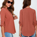 Miniatyrbilde 3 av 4: Solid Brick Red Chiffon V-hals Bluse for Kvinner