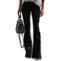Miniatyrbild 1 av 3: Klockade Bootcut Jeans för Kvinnor Stretch Denim Byxor Svart
