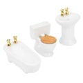 Pikkukuva 4 / 8: 1/24 Nuken talo Miniatyyri kylpyhuonesetti Simuloitu Keramiikka kylpyamme WC-pönttö Pesualtaan sarja Valkoinen