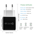 Miniatyrbillede 4 af 8: Universal QC3.0 USB-lader EU-stik 18W Quick Charge 3.0 Hurtigadapter Vægstik Mobiltelefonlader