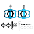 Miniatyrbillede 1 af 8: Cykelpedal med dobbelt funktion Flade clipless klodser 3 forseglede lejer MTB-cykelpedal til SPDBlue