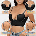 Miniatyrbillede 4 af 5: Deep U Plunge Polstret Push Up BH med Klar Stropper - Sort 70C