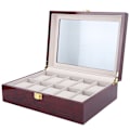 Miniatyrbild 3 av 8: Trä 10 Grid Watch Display Box Transparent fönster Watch förvaringsbox (röd)