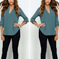 Pikkukuva 2 / 3: Naisen Peacock Blue Chiffon V-kaula-paita
